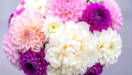 Close-up bouquet of pink, purple, and white flowers