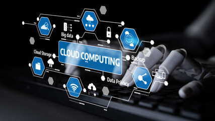 This conceptual image showcases cloud computing, highlighting aspects like data privacy, storage, and backup. It illustrates a modern digital environment enriched with technology. Tessel