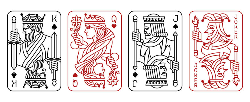 set of King, Queen, Jack, and Joker playing card vector illustration set of hearts, Spade, Diamond and Club, Royal cards design collection