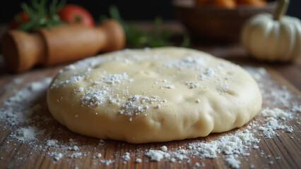 Raw basic pizza dough. Close up.