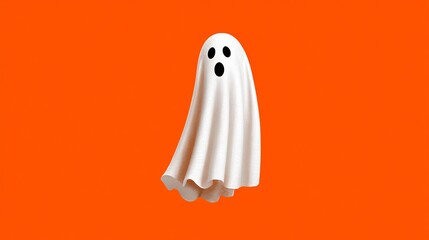 Playful ghost character with surprised expression on vibrant orange background ideal for Halloween promotions and spooky fun