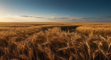 Obraz premium Bountiful Harvest: Steadily Churning Wheat Field with Rippling Golden Grains Promises Productive, Abundant Yields.