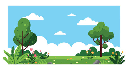 Fototapeta premium a serene landscape with lush green trees and vibrant flowers