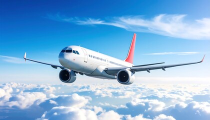 Obraz premium Airplane soaring above fluffy clouds (1)