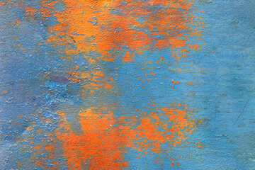 Old rusty metal rust steel brown texture peeling blue paint surface background worn messy
