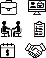 Visual Representation of Business Interactions A Collection of Icons Depicting Key Aspects of Professional Engagements and Financial Planning Strategies
