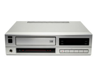 Obraz premium Retro electronics two-tiered device featuring vcr and cd player component front view