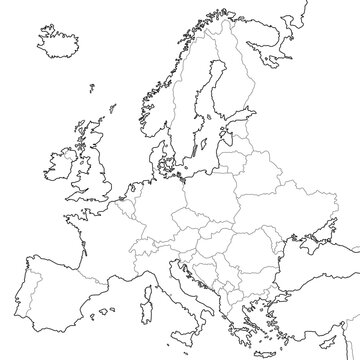 Fototapeta Accurate correct detailed europe european continent map line states countries political electoral vector isolated on transparent background