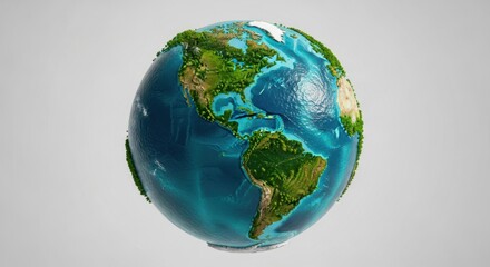 Fototapeta premium A vibrant, detailed 3d render of planet earth, showcasing lush green continents and deep blue oceans