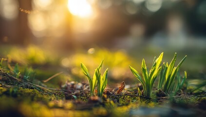 sprouts growing on the grass in spring