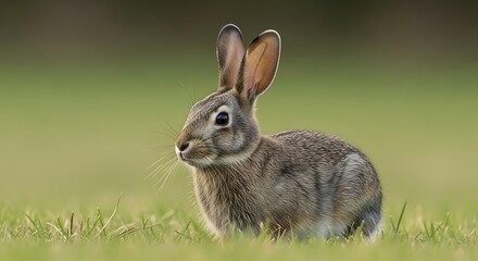 Fototapeta premium Rabbit in the green grass field.