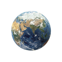 Realistic view of Earth with detailed continents oceans and clouds Shows Europe Asia India and surrounding regions