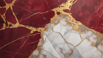 Luxury Red and White Marble Texture with Gold Veins – Elegant Stone Background
