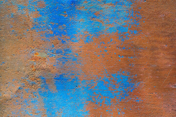 Old rusty metal rust steel brown texture peeling blue paint surface background