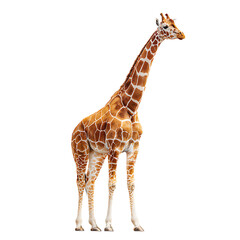 Obraz premium Elegant giraffe stands tall with its distinctive patterned coat against a transparent background showcasing its unique beauty and grace