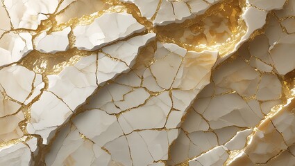 Cracked White and Gold Marble Texture with Abstract Metallic Veins