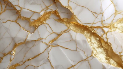 Cracked White and Gold Marble Texture with Abstract Metallic Veins