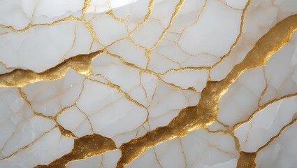 Cracked White and Gold Marble Texture with Abstract Metallic Veins