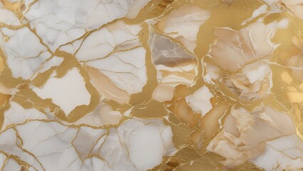 Cracked White and Gold Marble Texture with Abstract Metallic Veins