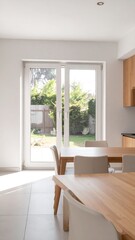 Obraz premium Bright kitchen with patio view