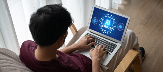 AI ethics responsibility standard law and rules on computer screen provide report of AI ethic...