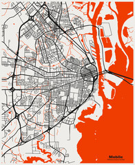 Abstract Vector Map of Mobile, Alabama, United States for Home Wall Poster