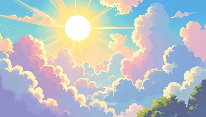 Obraz premium Colorful sky with sun and clouds