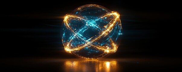 Futuristic glowing light ring in blue and gold abstract orb