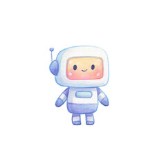 Cute watercolor robot illustration with smiling face and antenna
