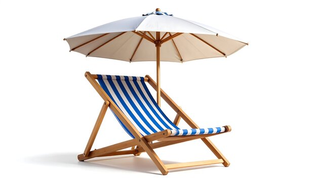 Beach chair and umbrella on white