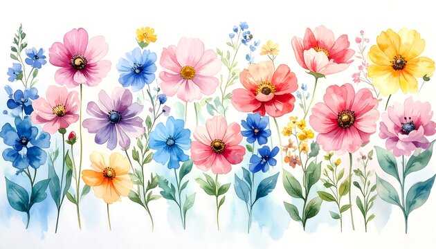 Colorful floral watercolor print
