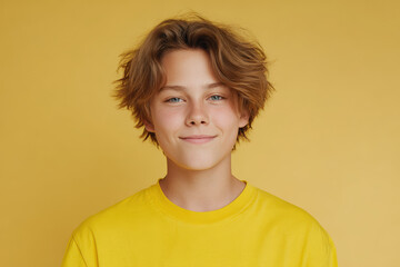 american teenager with cheerful expression radiates joy against clean background looking directly at camera with