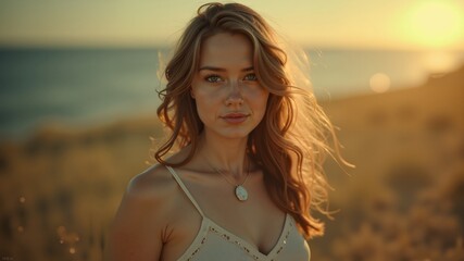 A vintage-inspired portrait with warm tones and soft focus, evoking a nostalgic mood across the frame.  

