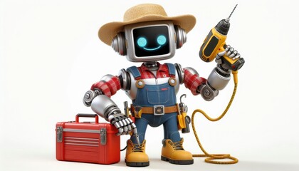 Obraz premium Robo-farmer in action workshop digital illustration creative environment front view future of agriculture