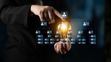 Corporate org chart and team structure show hierarchy, team, and structure for clear organization,...