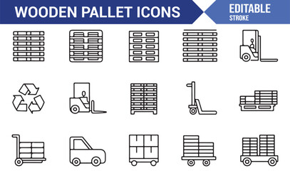 Wooden pallet vector icons for delivery, warehouse, and recycling concepts