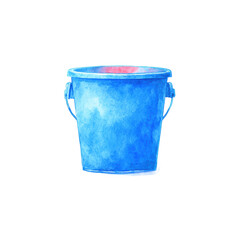 Vibrant blue watercolor bucket: artistic tool and creative design element