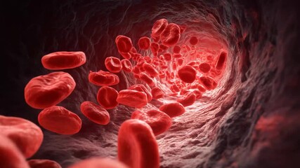 3D rendering of red blood cells flowing in vein - Powered by Adobe
