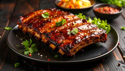BBQ ribs on a dark plate
