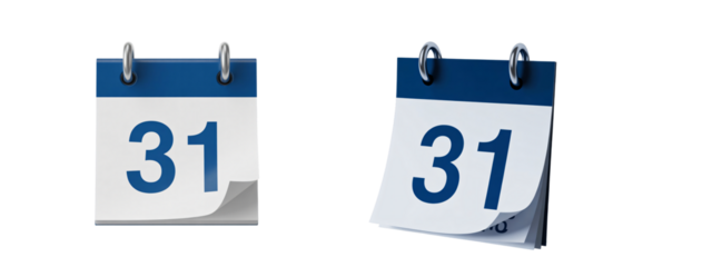 Two calendars displaying the 31st date against a black studio background image