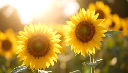 Obraz premium Sunflowers bathed in golden sunlight