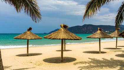 Beach umbrellas on a sunny shore