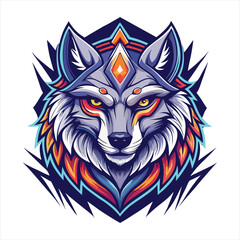 Fierce Tribal Wolf Head, Vibrant Vector Illustration, Mystical and Powerful Design