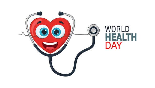 Happy cartoon heart with stethoscope celebrating world health day fun