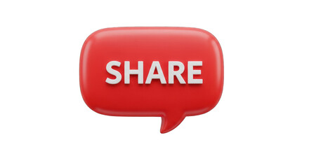 Red 3D SHARE Speech Bubble Icon.