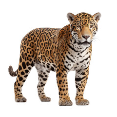 Obraz premium Majestic jaguar with distinctive spotted coat standing proudly isolated on transparent background