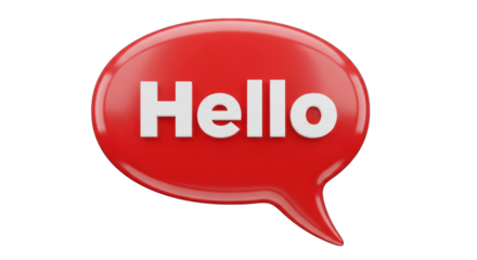 Red 3D Speech Bubble with Hello Text.