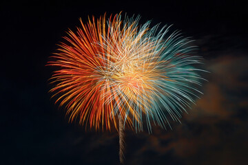 Fototapeta premium festive fireworks display lights up city square with ultrabright colors bursting across night sky