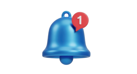 Blue Notification Bell with Red Number One Alert.