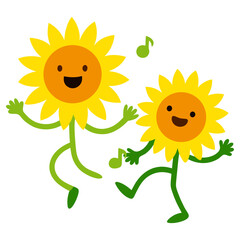 Vector illustration of sunflower flowers dancing and singing